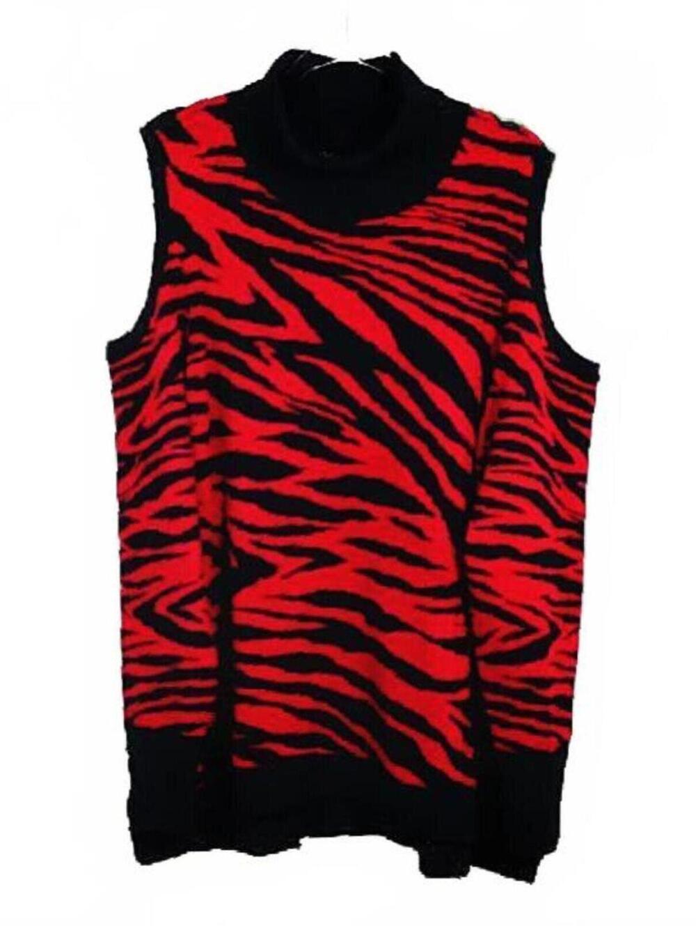 New IMAN Womens Size 3X Red Black Zebra Print Cold Shoulder Tunic Sweater